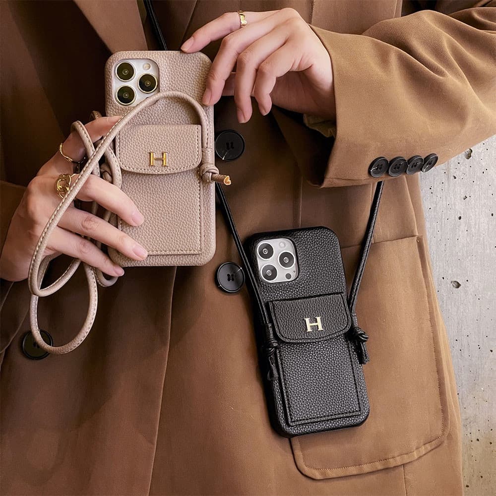 Ins Lychee Padrão Porta-Cartões Crossbody Carteira Cordão Capa De Telefone De Couro Para iPhone 17 16 14 15 13 12 Pro M