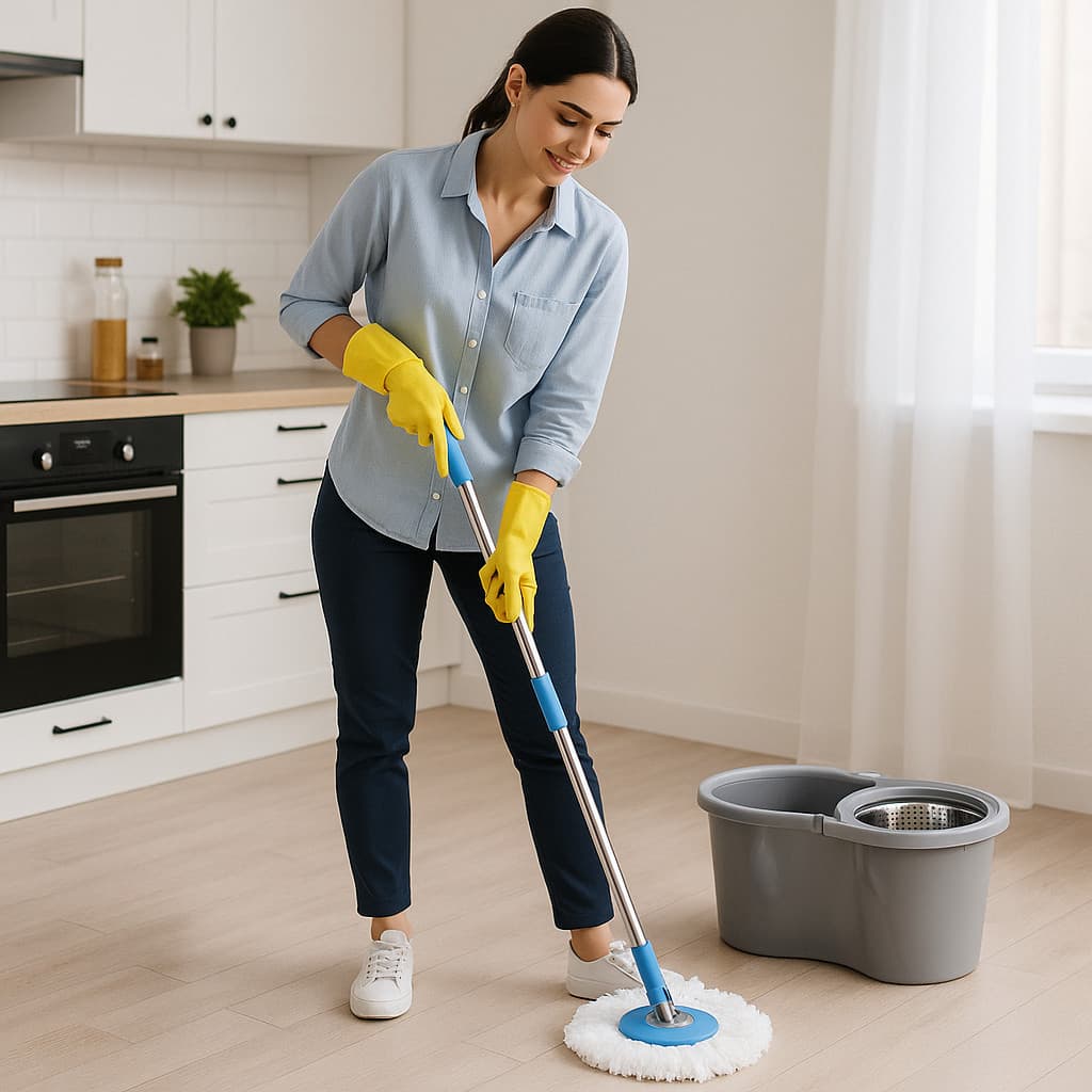 Mop Giratório Esfregão Balde Casa Cozinha Seco Úmido Vassoura Rodinho Lavável Limpeza Piso Chão