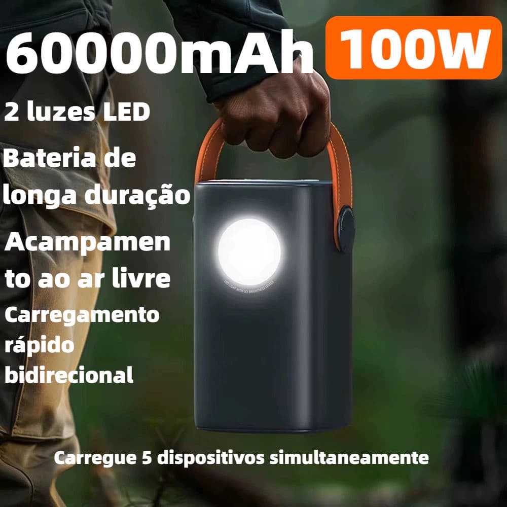 Carregador Portátil Power Bank Grande 60000mah Turbo 100W PD Rápido Para Mini Starlink Notebook Celulares