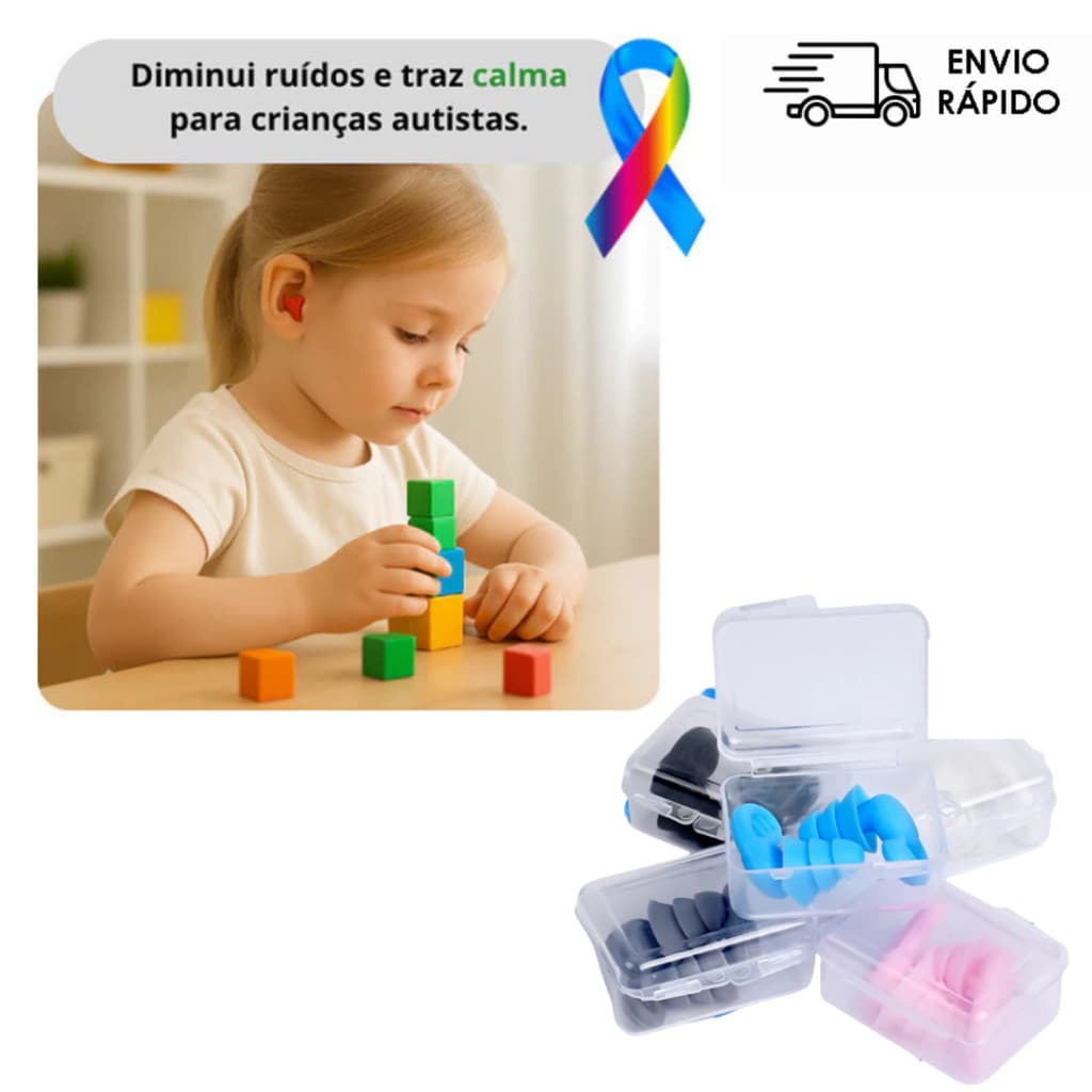 Protetor Auricular Tampão de Ouvido Silicone 3 Camadas Redução de Ruído Reutilizável