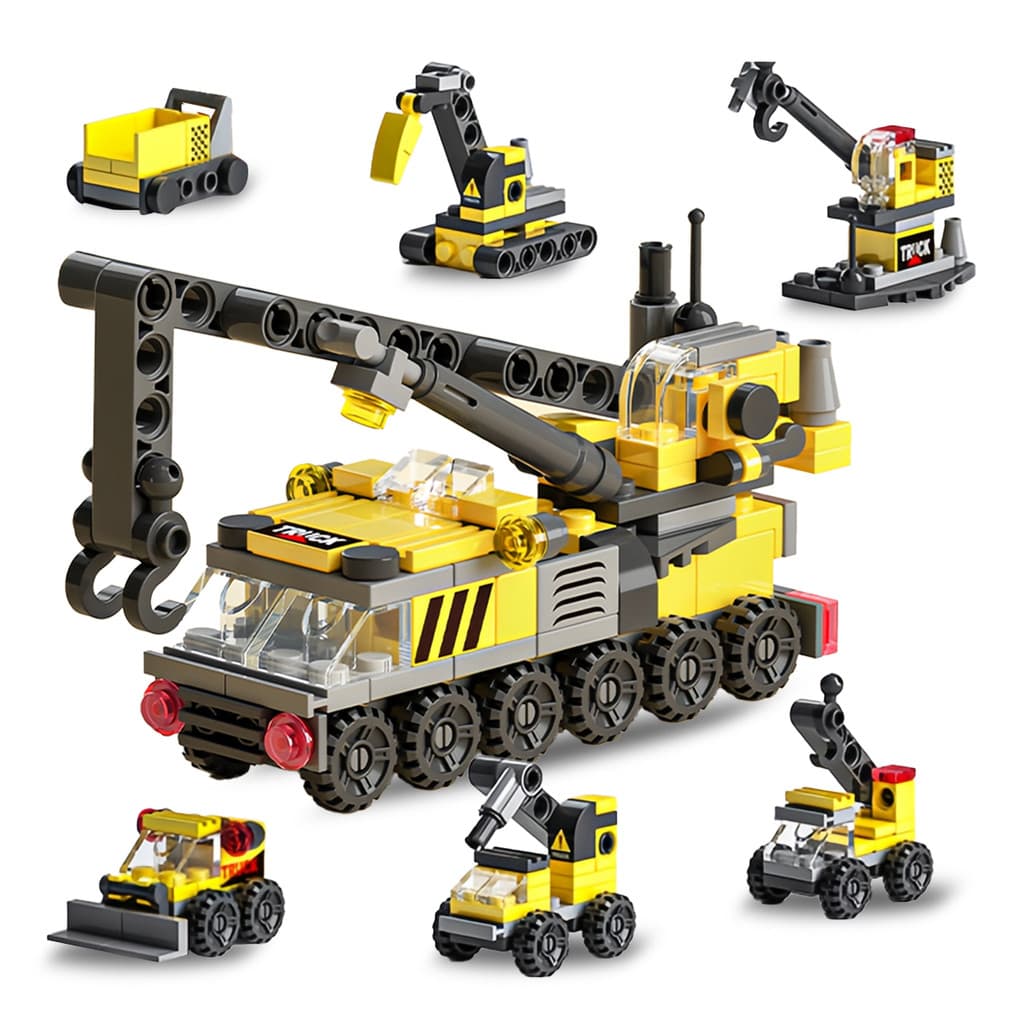 【6 EM 1】Blocos de Montar - Kit Polícia,veículo de construção , Bombeiro e Tanque, 147 Peças, Brinquedo Educativo 3D