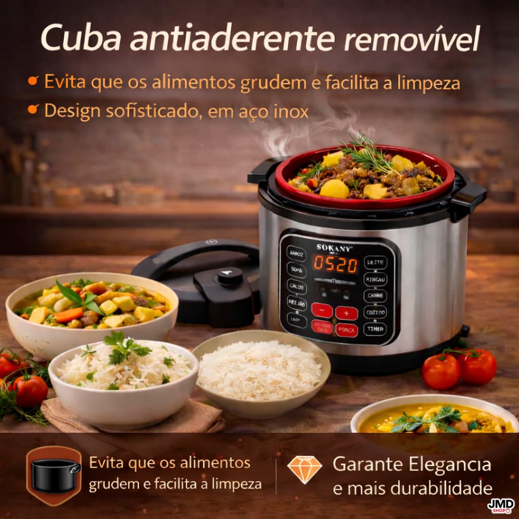 Panela De Pressão Elétrica  5 Litros Inox Preta Digital Aquecimento Timer