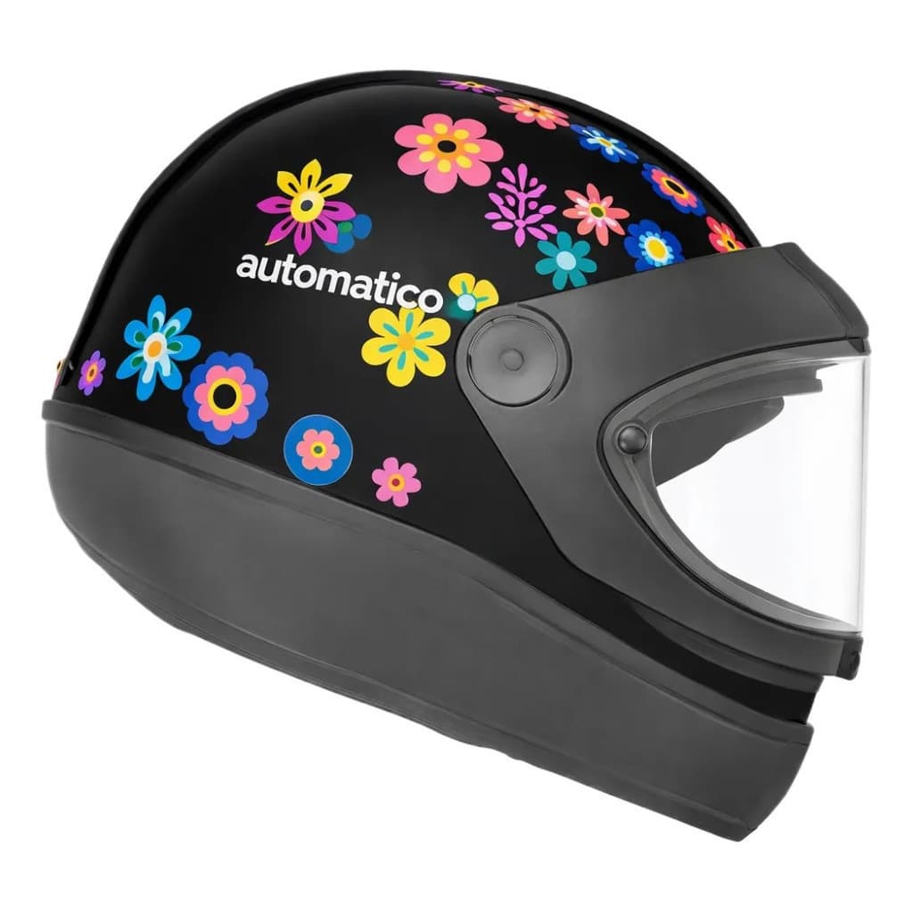 Capacete Feminino Moto Flowers Automático Preto Floral