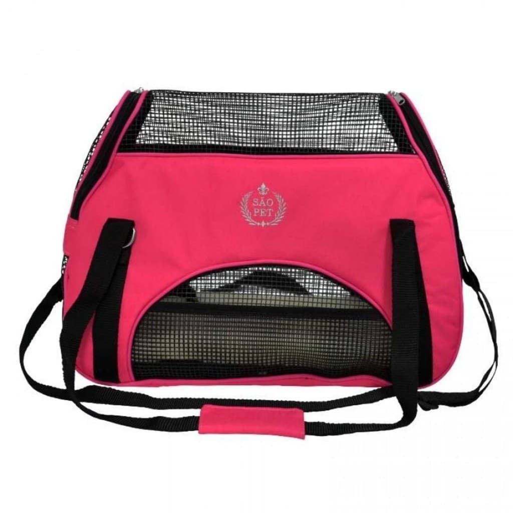 Bolsa Transporte Cachorro Gato Pet Ventilada Confortável com Guia Segurança Até 7kg Rosa São Pet