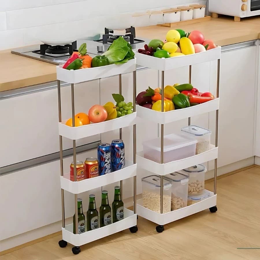 Carrinho organizador 4 andares rodinhas rack prateleiras fruteira cozinha banheiro sala multiuso