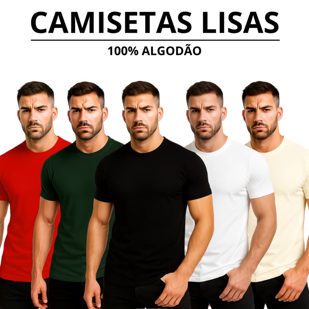 Camiseta Masculina Lisa 100% Algodão Premium Básica Casual Confortável Academia