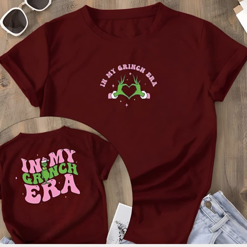 Camiseta Básica Natalina Noel Feminina Meia Malha 30.1 In My Grinch Era Natal CS camiseta