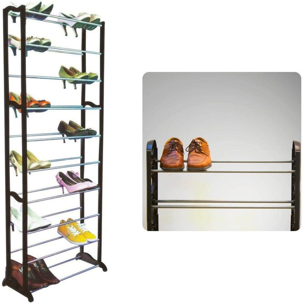 Sapateira Vertical 10 Prateleiras 30Pares Organizador Calçados Estrutura Metal Conectores Reforçados