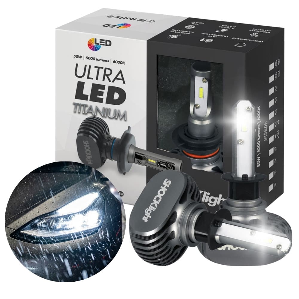 Par Lâmpada UltraLed Titanium H7 6000k 5000lm Shocklight 50w