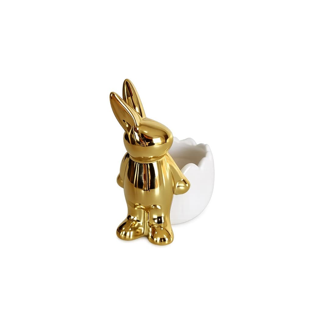 Pote Cerâmica C/Coelho Branco/Ouro - Tokdacasa