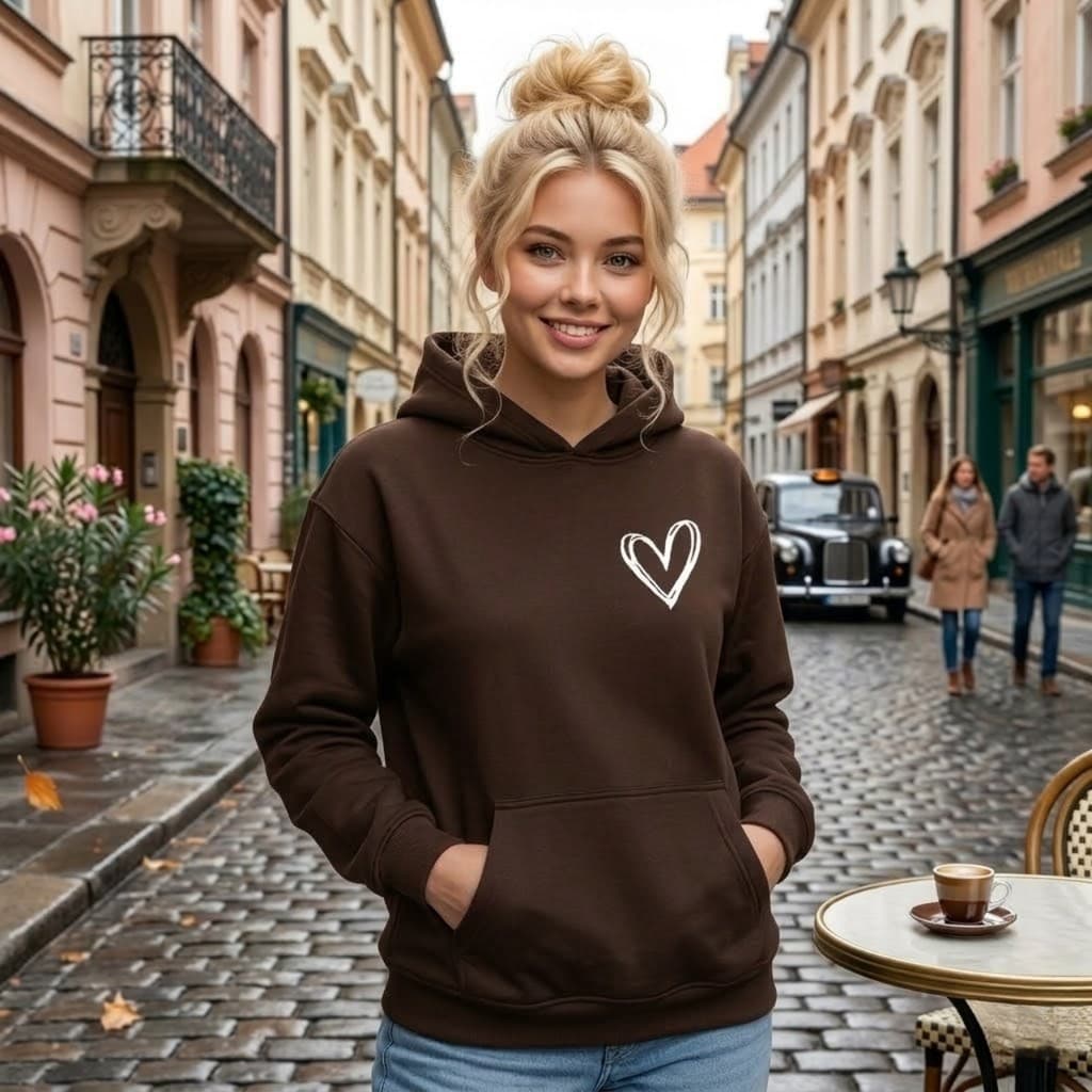 Moletom canguru unissex estampa Coração minimalista flanelado Blusa de frio capuz Premium