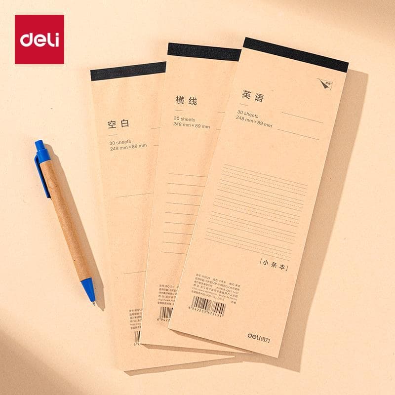 Deli tira pequena papel Kraft chinês inglês fino bloco de notas portátil em branco pode transportar com você estudantes