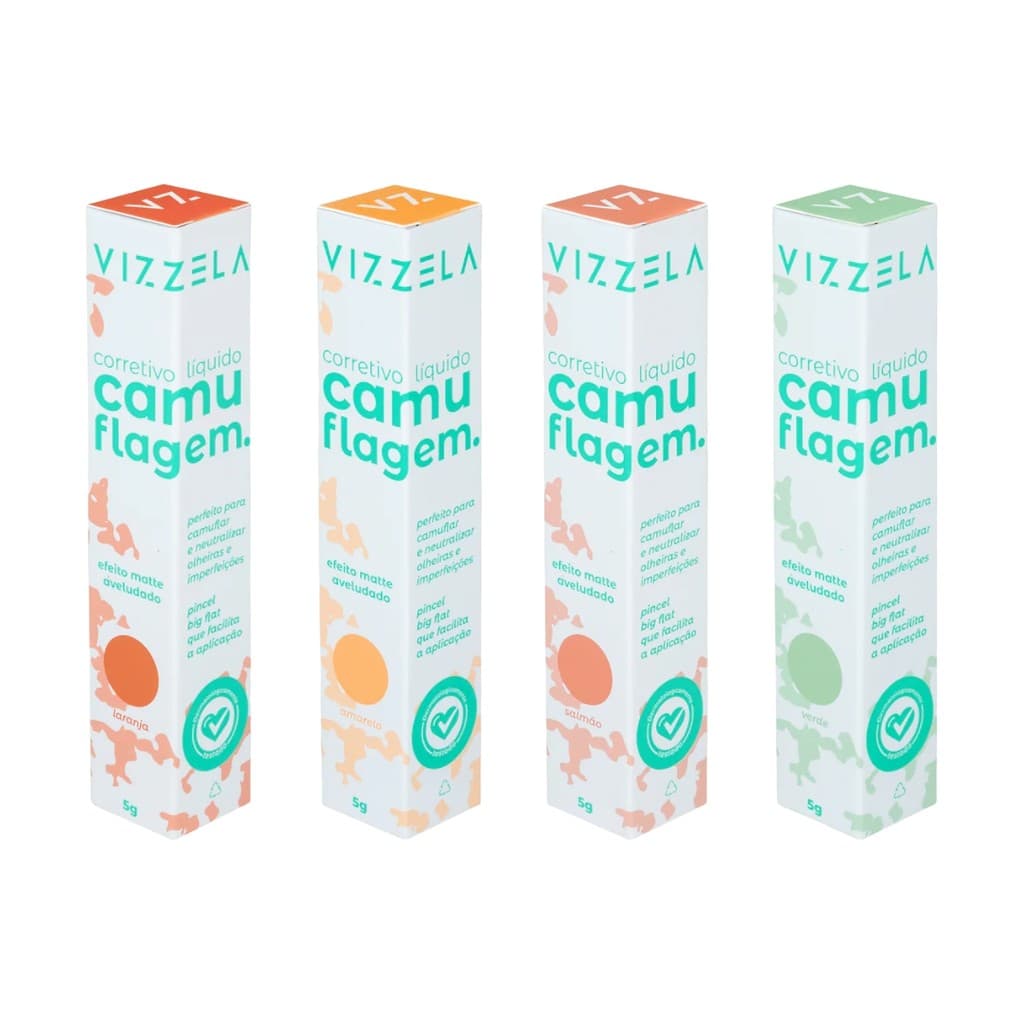 Kit Corretivo Camuflagem Salmão + Laranja + Verde + Amarelo Vizzela Cosméticos Original