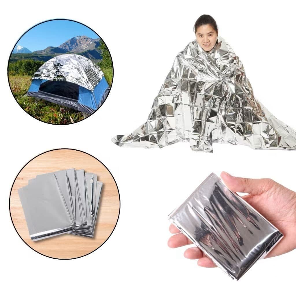 Manta Térmica de Emergência Alumínio 2,10x1,60m Cobertor Aluminizado Isolante Camping P.QIU