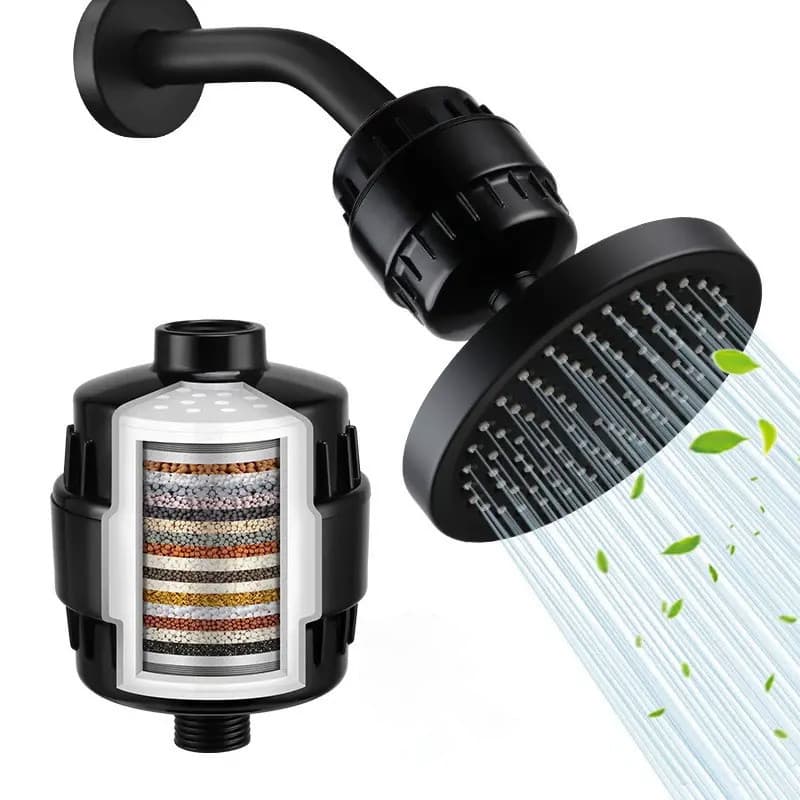 Conjunto de chuveiro com filtro de pressão, chuveiro tipo chuva com filtro para água dura - Redondo e universal