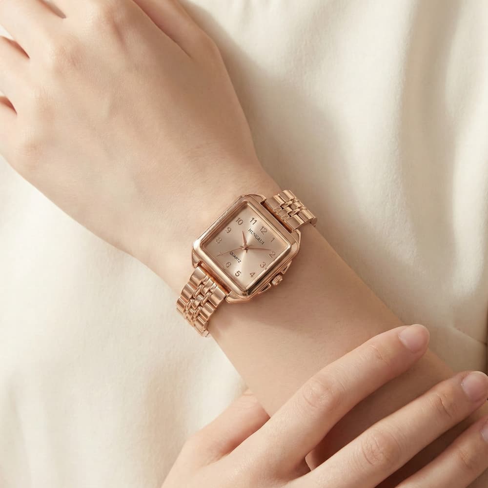 Relógio de Quartzo com Caixa Quadrada - Design Atemporal e Qualidade Premium⌚💖