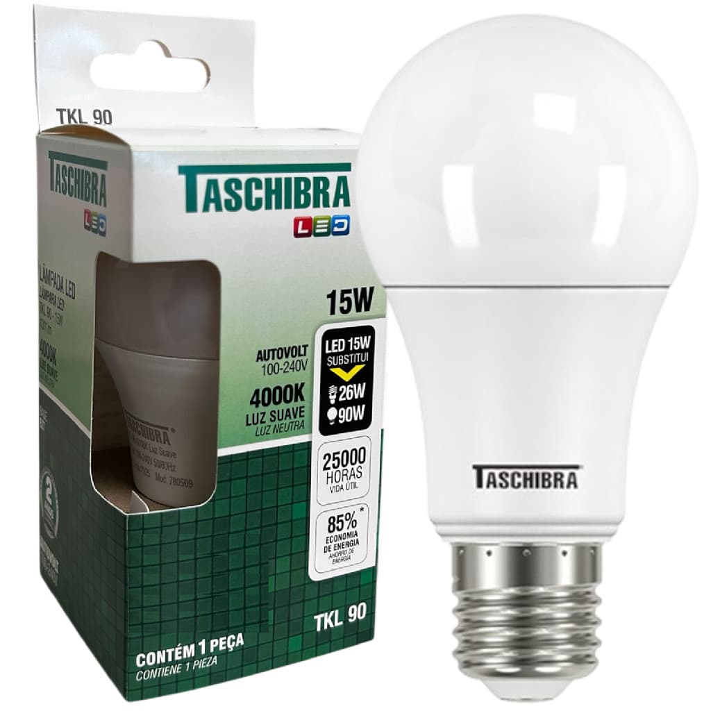 Kit 10 Lampada Led Bulbo 15w Tkl90 Luz Neutra 4000k Bivolt E27 110v/220v (bivolt) Branco-neutro