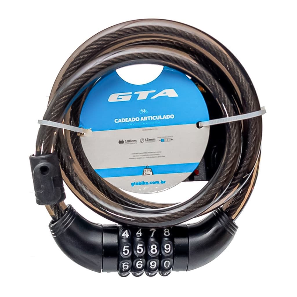 Cadeado Articulado Gta 12mm X 1m C/ Senha Numérica Para Bike Preto