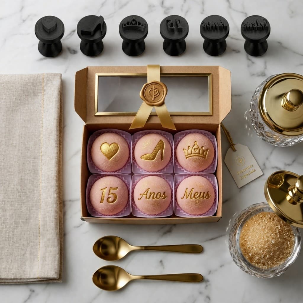 Kit Carimbos De 15 Anos para  Marcar Docinho Brigadeiro Moldes Doces 6pçs