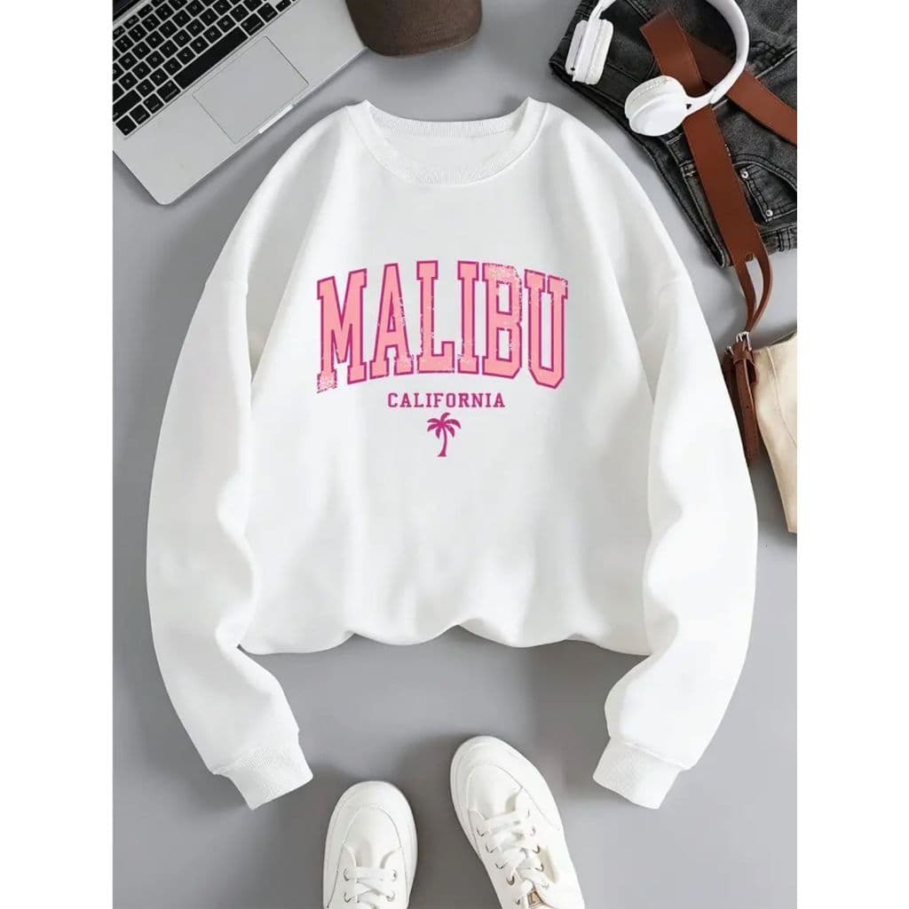 Moletom Careca Malibu Palmeira Gola Redonda Casaco Feminino Masculino Flanelado Unissex Blusa
