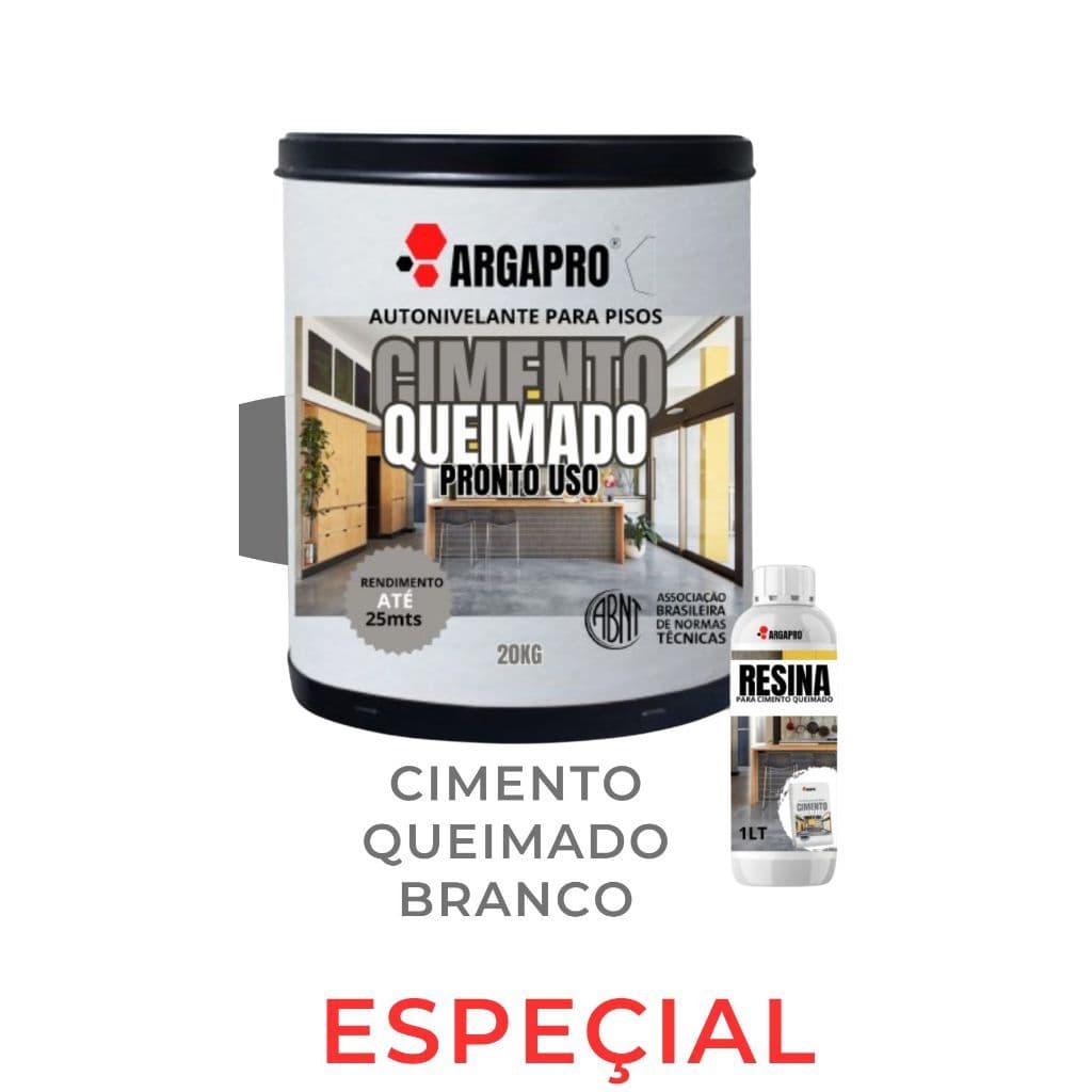 Cimento queimado BRANCO ESPEÇIAL  piso KIT 20KG MAIS RESINA