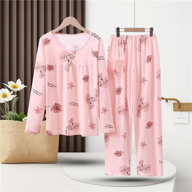Jovem mãe pijamas feminino primavera outono manga comprida tamanho grande fino de meia-idade Homewear outono avó terno