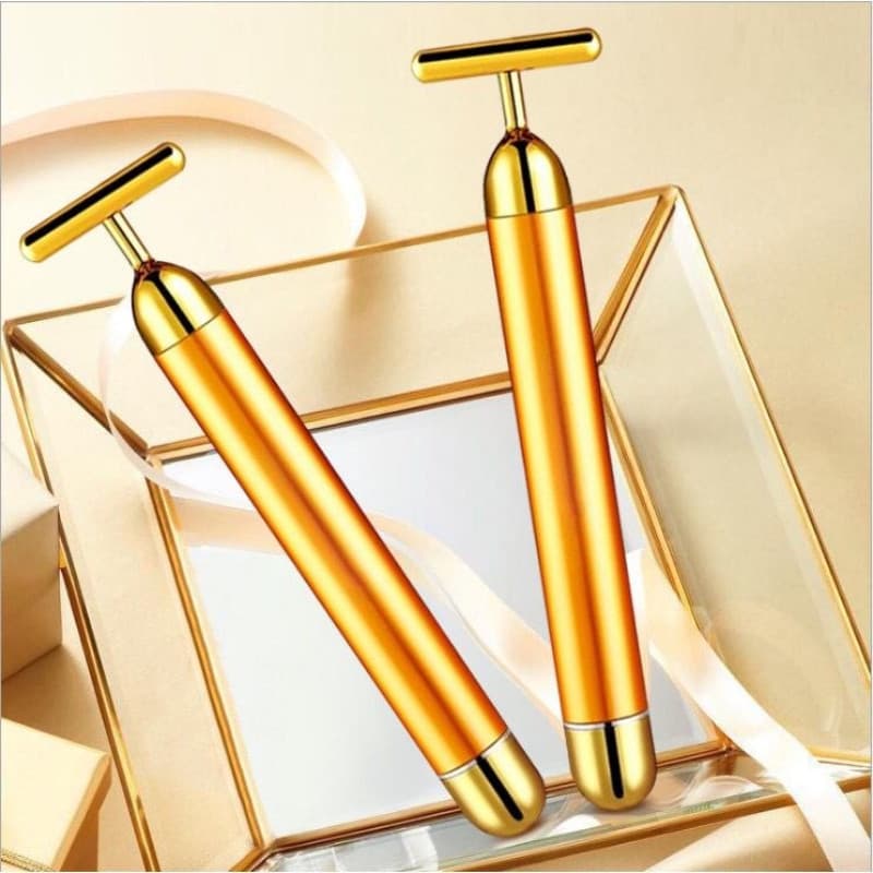 Bastão de massagem dourado, massageador facial, bastão vibratório para afinamento facial, remove olheiras.