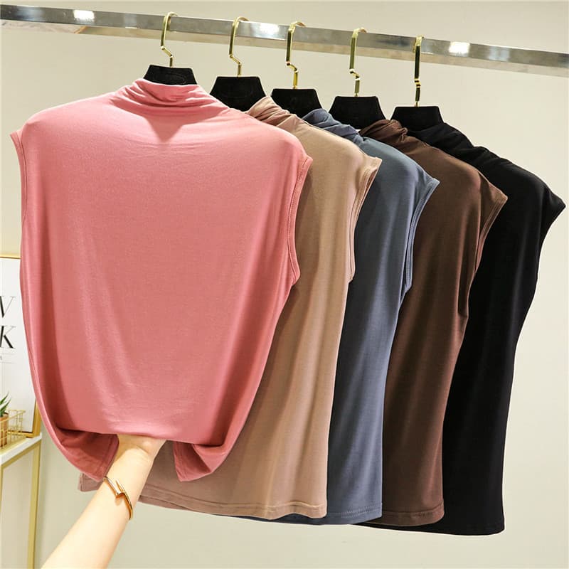 Primavera verão novo estilo Modal meia gola alta camiseta cor sólida All-Match camisa de fundo feminino início do outono