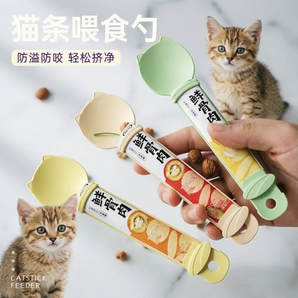 Alimentador de tira de gato de estimação com cabo longo, colher de carne picada, ferramenta útil, tira de nutrição, lanc