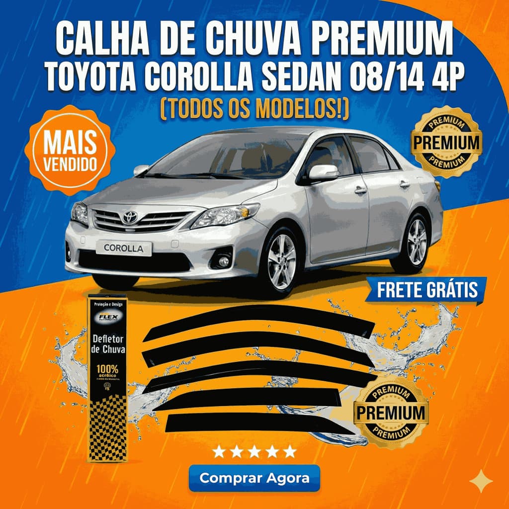 Calha de Chuva Defletor Toyota Corolla Sedan 2008 a 2014 4 Portas Original Ecoflex Fume