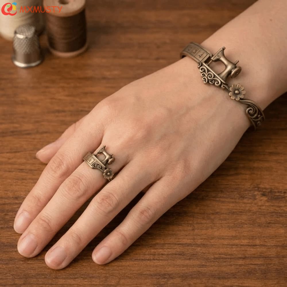 Costura MXMUSTYZA | Pulseira , De Punho Ajustável De Metal Vintage , Anel De Dedo Elegante E Exclusivo Com Design Artesa