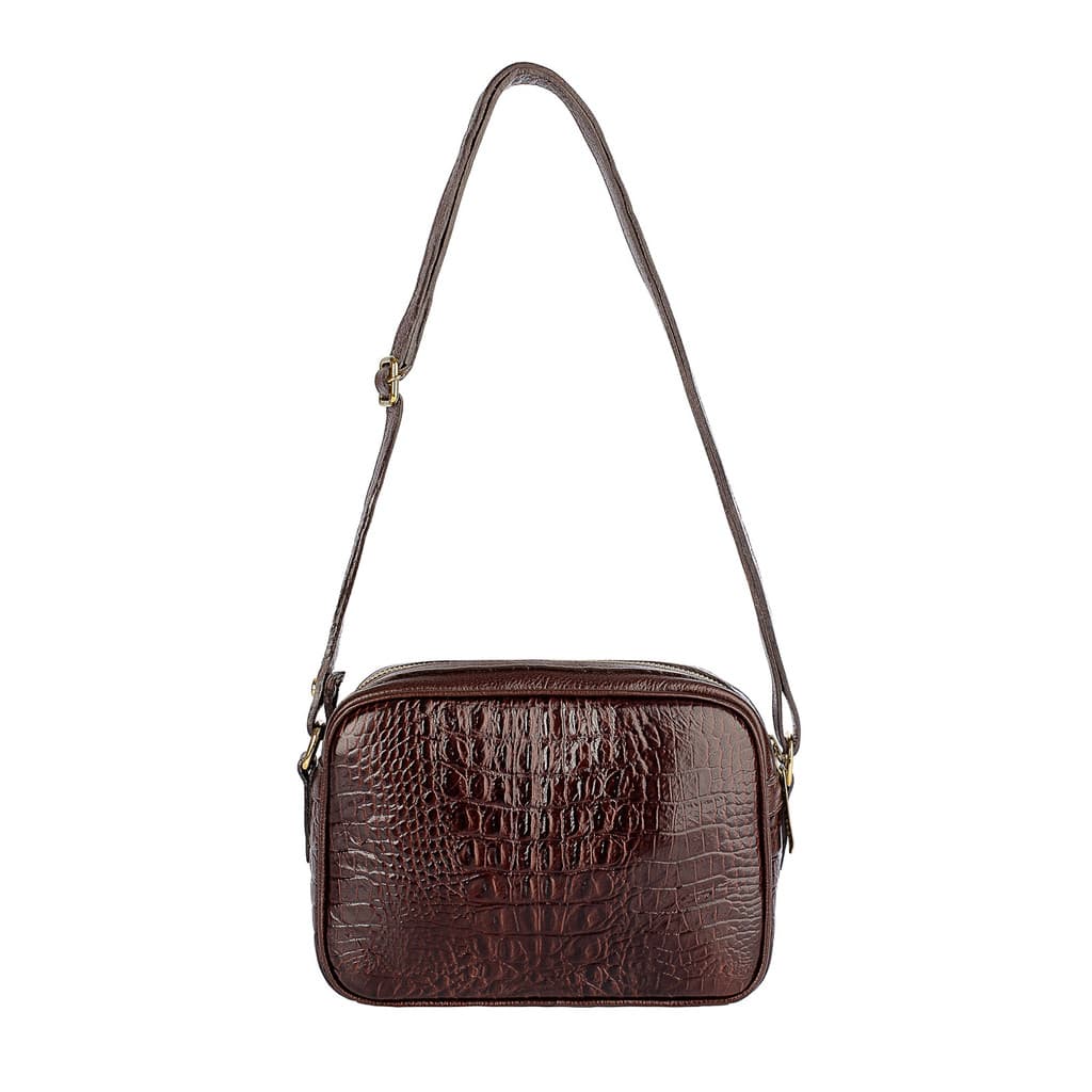 Bolsa quadrada pequena de couro croco Diana