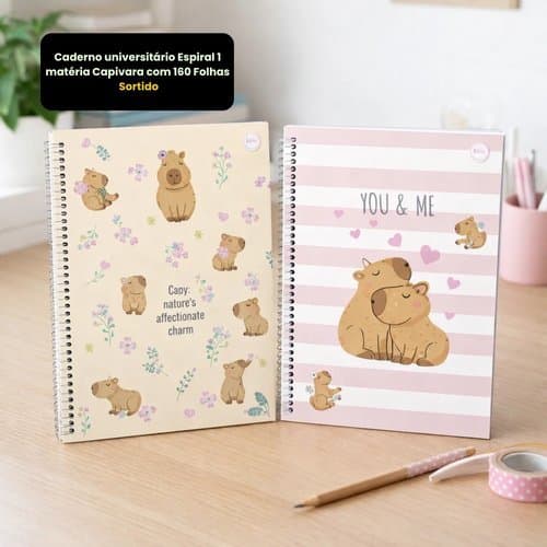 Caderno Universitario Espiral 160 Folhas Capivara Tema Animais Papel Resistente