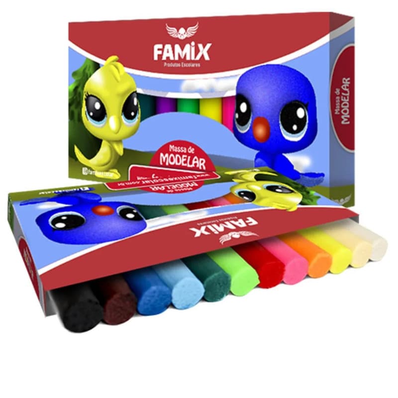 MASSINHA DE MODELAR 12 CORES (MASSA ESCOLAR) - FAMIX