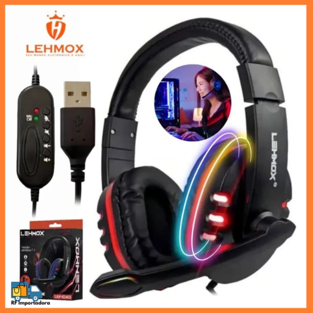 Fone De Ouvido Headset Para Jogos Profissionais Com Fio USB 7.1 RGB Para PC, XBOX, PlayStation