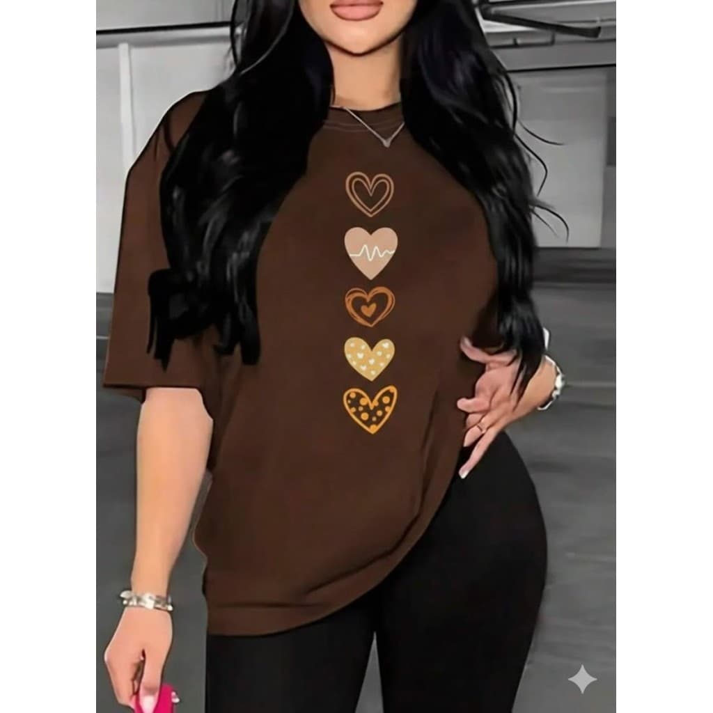 Camiseta Feminina Personalizada Corações Moda Over Camisa 100% Algodão Coração
