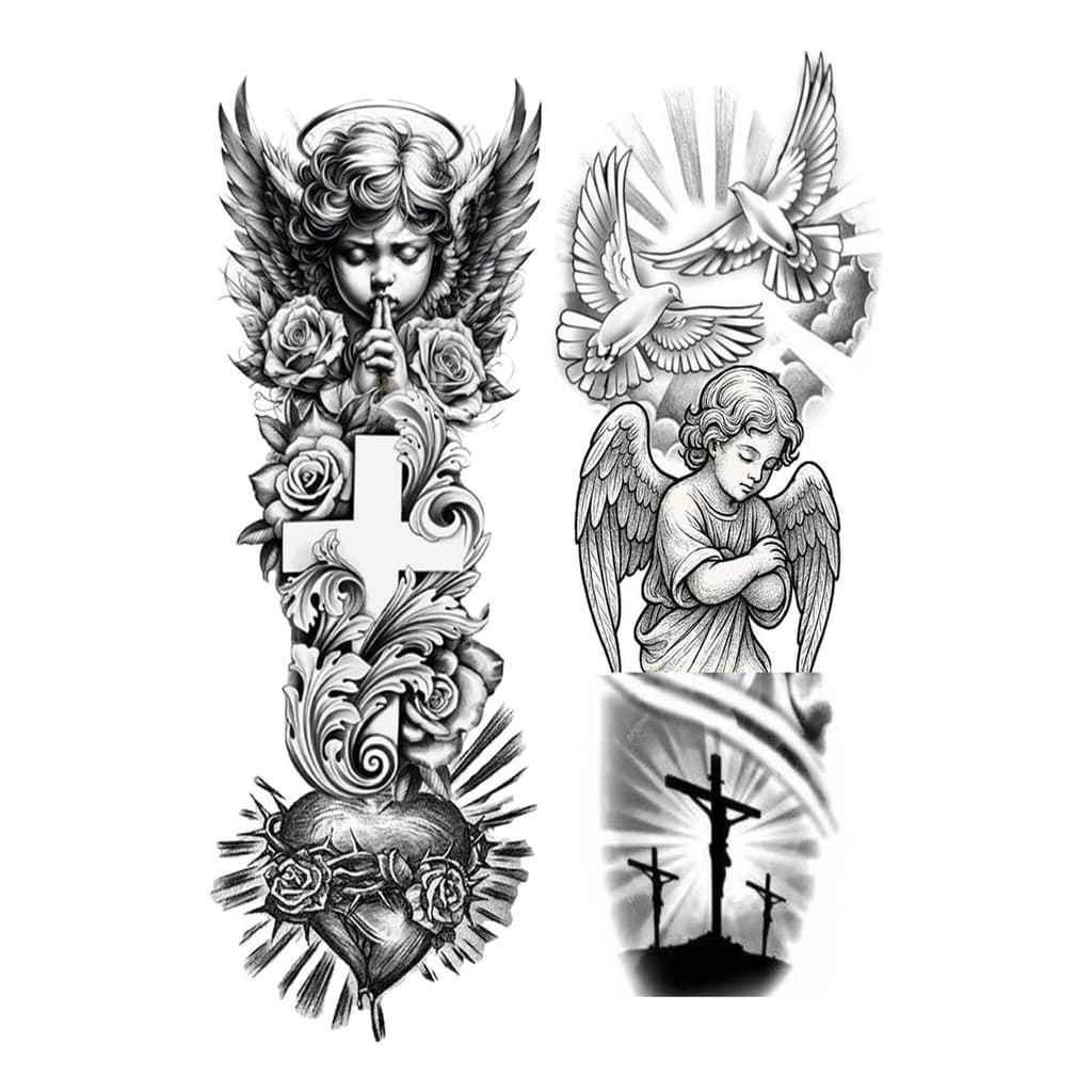 01 Cartela  Tatuagem Temporária Anjos Grande 10x27 cm com 2 Tatuagens