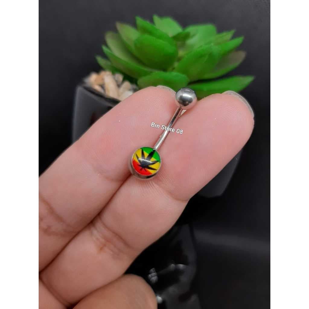 Piercing de Umbigo Folha da Maconha Erva Canabis Maryjuana Feminino Aço Cirúrgico