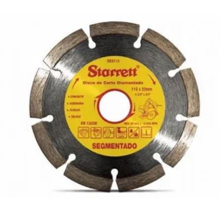 Disco Diamantado Segmentado Starrett - 110mm x 20mm (FL) - Corte Rápido e Bruto