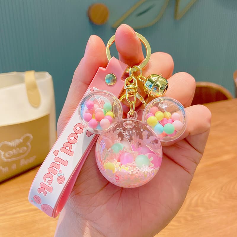 Chaveiro de Pelúcia do Mickey Mouse com Areia Líquida, Pingente Flutuante, Chaveiro de Acrílico