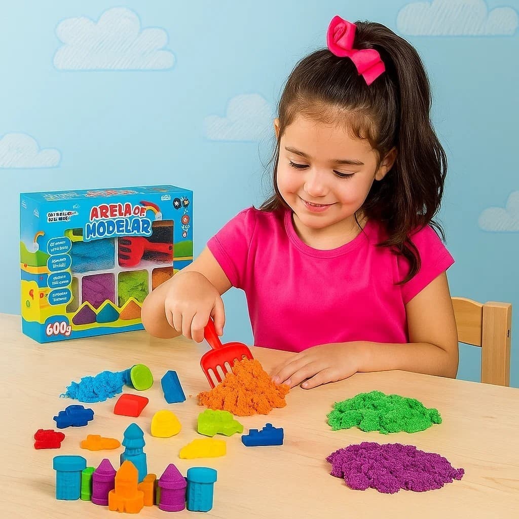 Kit Areia Modelar Mágica Acessórios Cinética Estimulo Criatividade Infantil Presente Criança Molde