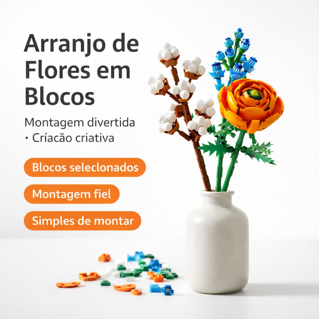 Kit Flores de Montar Blocos de Construção Buquê com 20 30 ou 50 Peças Brinquedo Criativo Decor