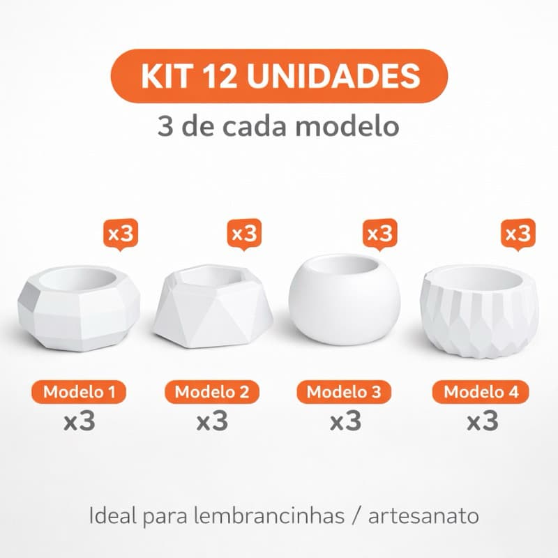 Kit Decorativo com 12 Vasos para Plantas Artificiais Naturais Casa Sala Quarto Lavabo Presente