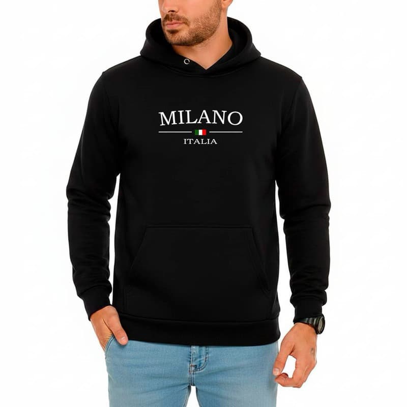 Moletom Canguru Frio Milano Itália Streeat Masculino Unissex Estampado
