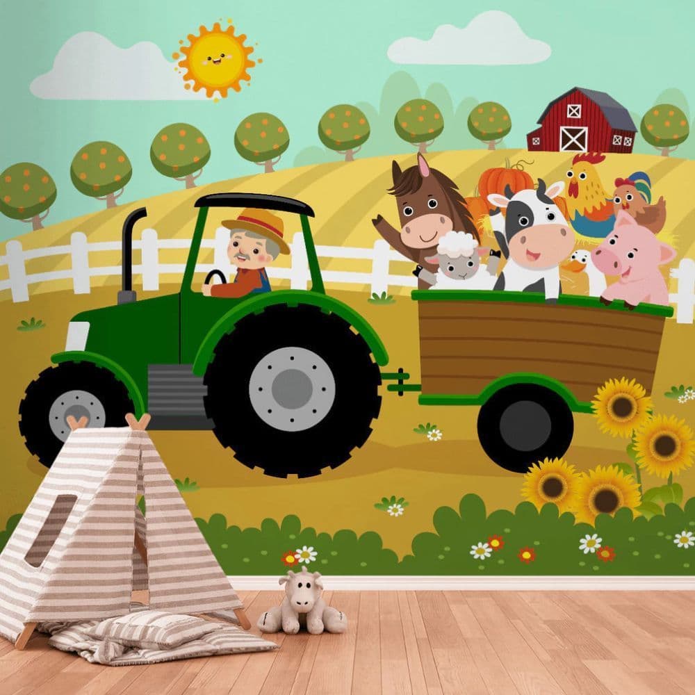Papel De Parede Infantil Linha Studio Decor Mural Fazenda Alegre Animais Coloridos Quartos Decorados