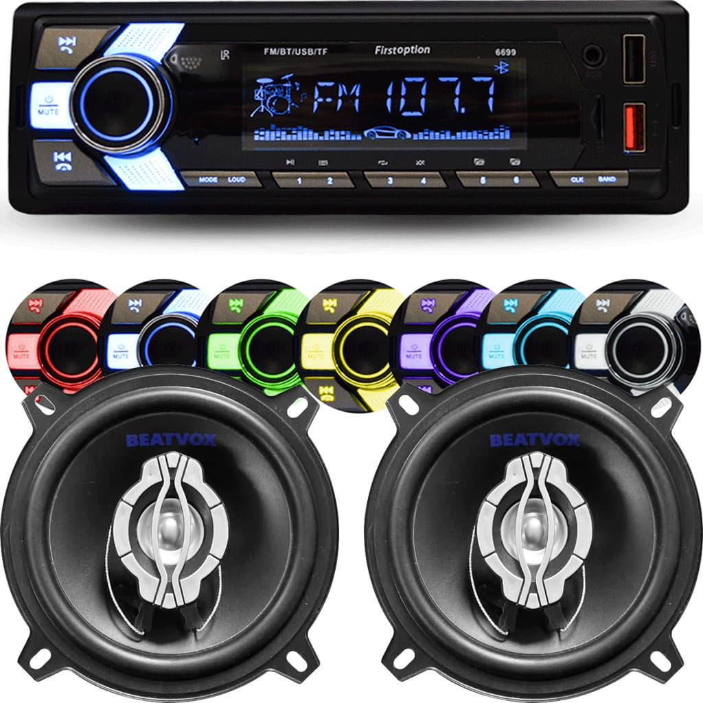 Kit Radio MP3 Player Automotivo 7 Cores Controle SD Bluetooth Alto Falantes 5 Polegadas