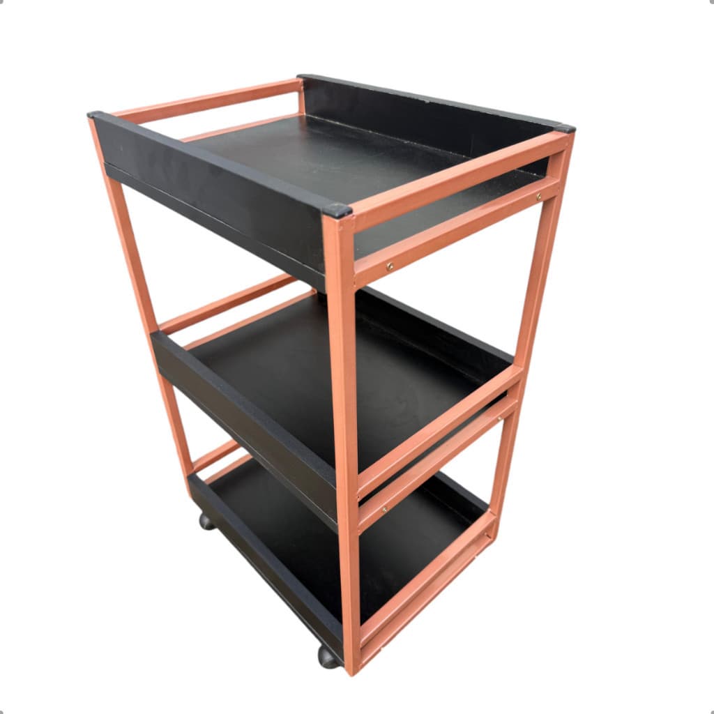 Carrinho Auxiliar Com Rodinhas Manicure Modelo Industrial Preto e Rose Gold OFERTA