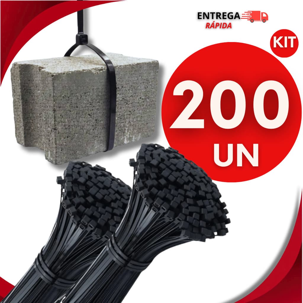 200 Abraçadeira Nylon Enforca Gato Preto 3,6mm x 200mm Cintas Plásticas Fita Hellermann Resistente  Premium Multiuso