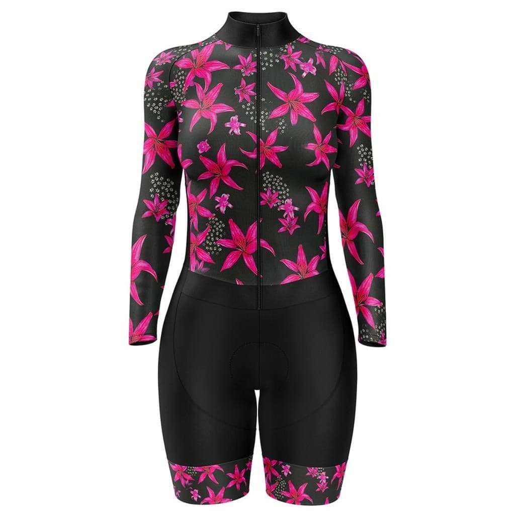 Macaquinho Ciclismo Feminino Profissional Gel Acolchoado UV Proteção MTB Speed Hibisco