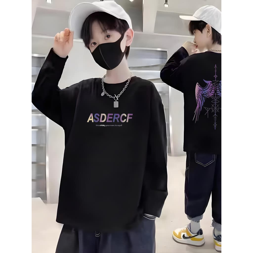 Camiseta de manga comprida para meninos de algodão puro 2025 outono novo estilo médio grande meninos topo meia manga bon